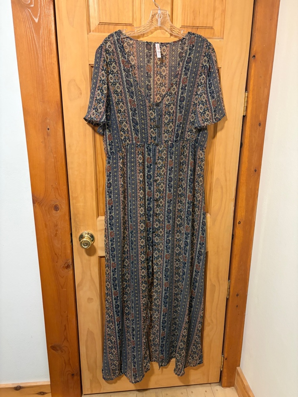 🌹5 for $25🌹Boho Sheer Stripe Floral Maxi Dress/Kimono  in Navy and Rust